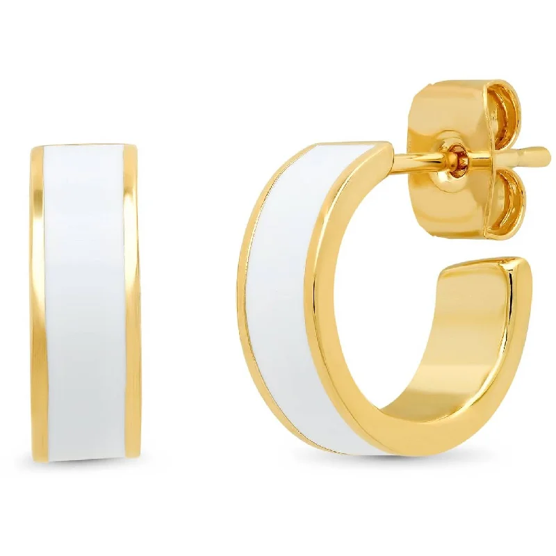 Medium hoop earrings for an everyday look with the perfect balance of style-TAI Gold and Enamel Huggie Post Earrings