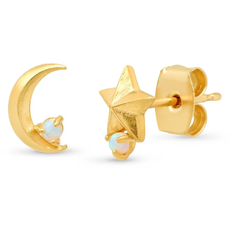 Hoop earrings with open designs for a modern, lighthearted vibe-TAI Gold Mismatched Star and Moon Studs