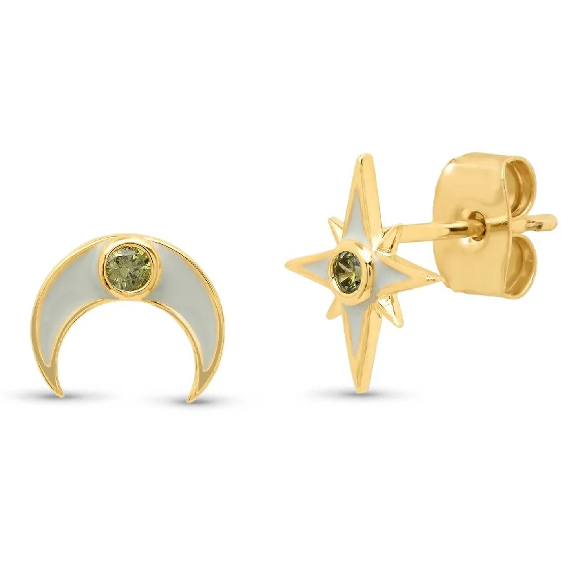 Hoop earrings with diamond-cut surfaces for added sparkle and shine-TAI Gold Star/Moon Mismatched Enamel Studs