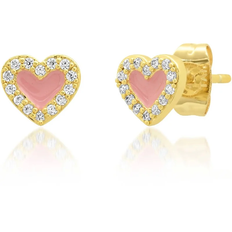 Best hoop earrings with cubic zirconia for a budget-friendly, dazzling look-TAI HEART-SHAPED ENAMEL & CZ STUDS