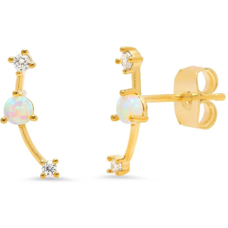 Hoop earrings with resin accents for a bold and colorful design-TAI Opal Ear Climber with CZ Accents