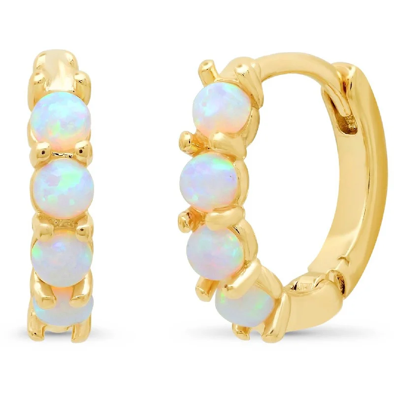 Hoop earrings with resin accents for a bold and colorful design-TAI OPAL MINI HUGGIES