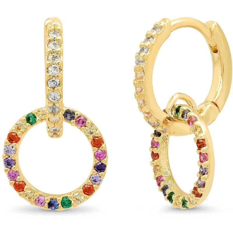 Best hoop earrings with gold for a luxurious and timeless look-TAI Pave CZ Huggie with Rainbow Circle Charm Dangle