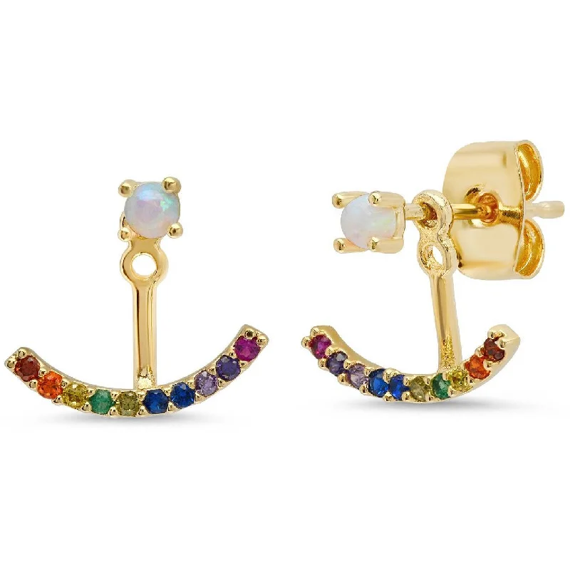 Best hoop earrings with vintage rhinestone embellishments for a retro-glam effect-TAI Rainbow and Opal Ear Jacket