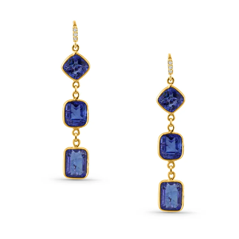 Best hoop earrings with multi-colored gemstones for a vibrant and lively touch-Tanzanite & Diamond Earring In 18K Yellow Gold