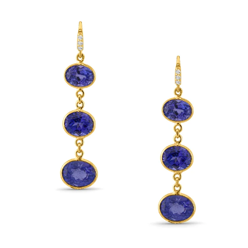 Best hoop earrings with geometric pendants for a modern, chic appeal-Tanzanite Oval & Diamond Earring In 18K Yellow Gold