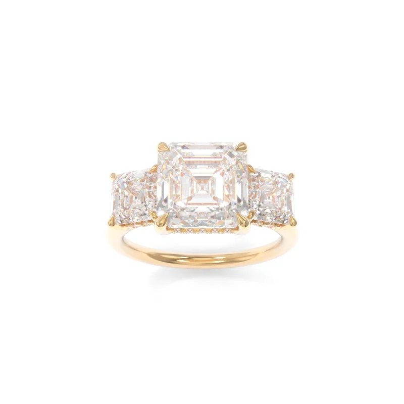 Engagement rings with vintage-inspired claw prongs -Taylor Three Stone Solitaire Asscher