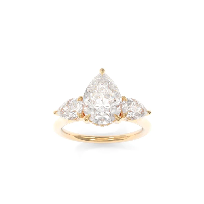 Rose gold engagement rings with shimmering moonstone -Taylor Three Stone Solitaire Pear