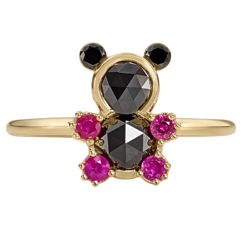 Engagement rings with halo of tiny rubies -Teddy Bear Black Rose Cut Diamond & Ruby Ring