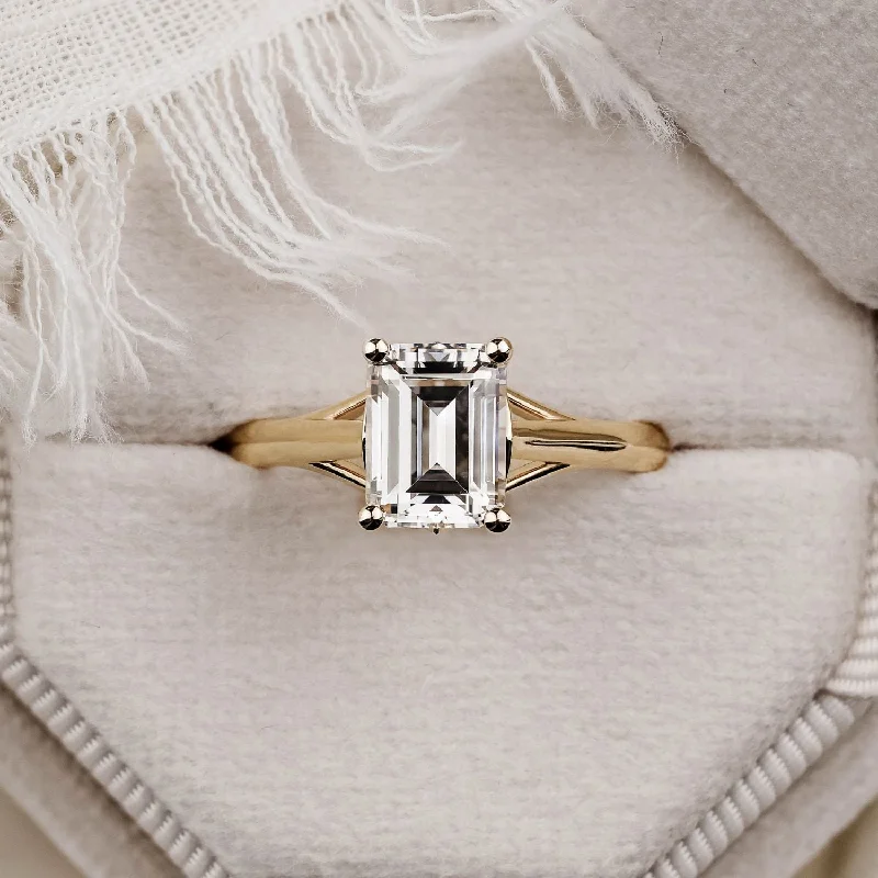 Engagement rings with pearl accents for elegance -The Rosalie - Emerald Cut Diamond Engagement Ring with a Split Shank