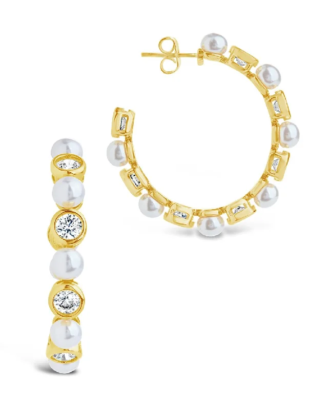 Best hoop earrings with floral designs for a feminine and delicate look-Theodora CZ Gold Pearl Hoop Earrings