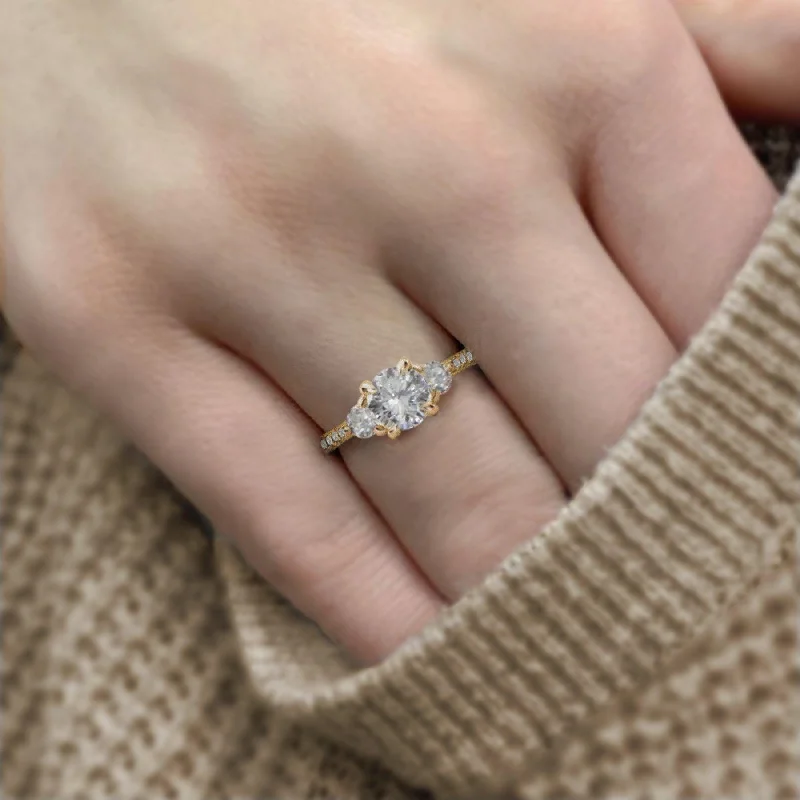 Engagement rings with pave-set citrine for warmth -"The Raleigh" Three Stone Semi-Mount Diamond Ring