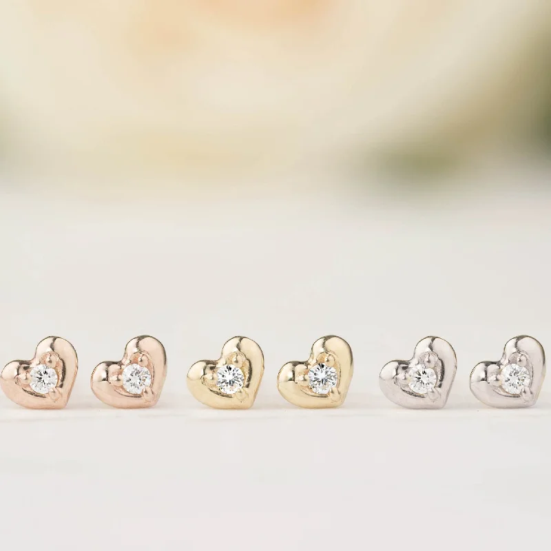 Best hoop earrings with sterling silver for an affordable and chic design-Tiny Heart Diamond Studs