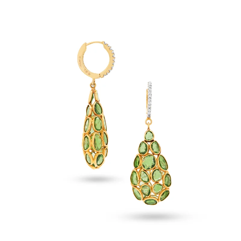 Hoop earrings with enamel stripes for a colorful and eye-catching design-Tsavorite & Diamond Earring In 18K  Yellow Gold