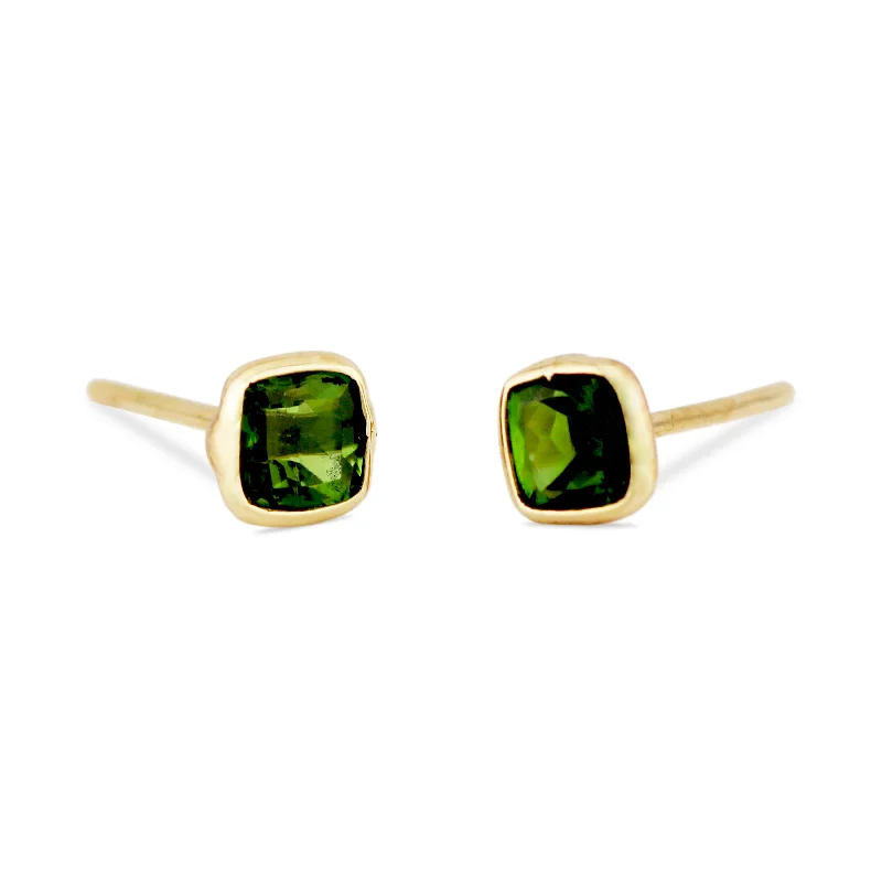 Best hoop earrings with tribal designs for a cultural and exotic aesthetic-Tsavorite Oval Stud Earring In 18K Yellow Gold