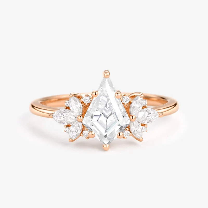 Engagement rings with hexagonal-cut sapphire gems -Unique Rose Gold Moissanite Kite Cut Engagement Ring