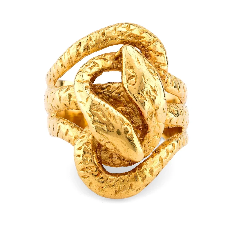 Engagement rings with trillion-cut peridot accents -Vintage 18K Yellow Gold Double Snake Ring