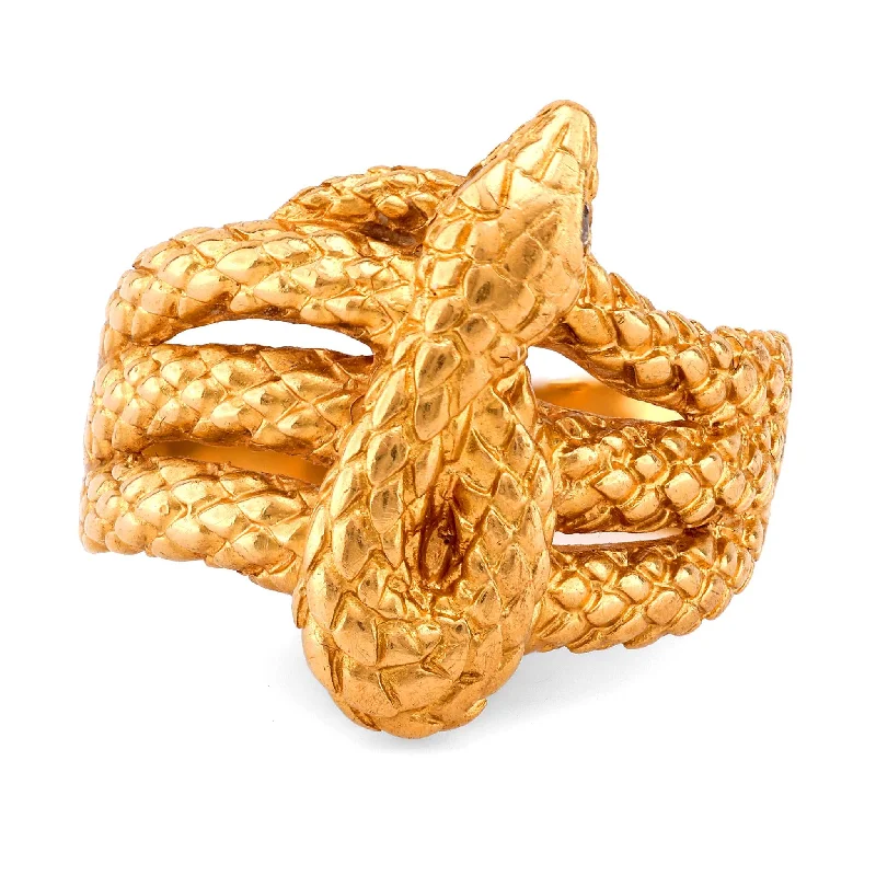 Engagement rings with yellow gold raw topaz -Vintage Diamond 18K Yellow Gold Snake Ring