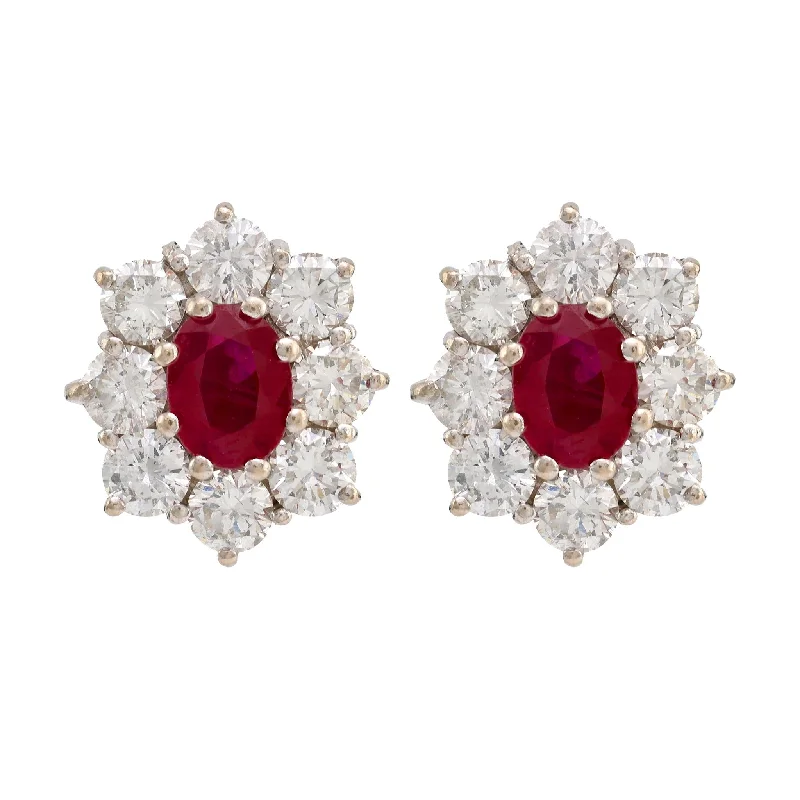 Hoop earrings with intricate designs for a unique and artistic appearance-Vintage GIA Burma Ruby Diamond 18K White and Yellow Gold Cluster Earrings