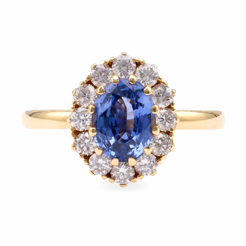 Engagement rings with yellow gold raw topaz -Vintage Inspired Sapphire Diamond 18K Yellow Gold Cluster Ring