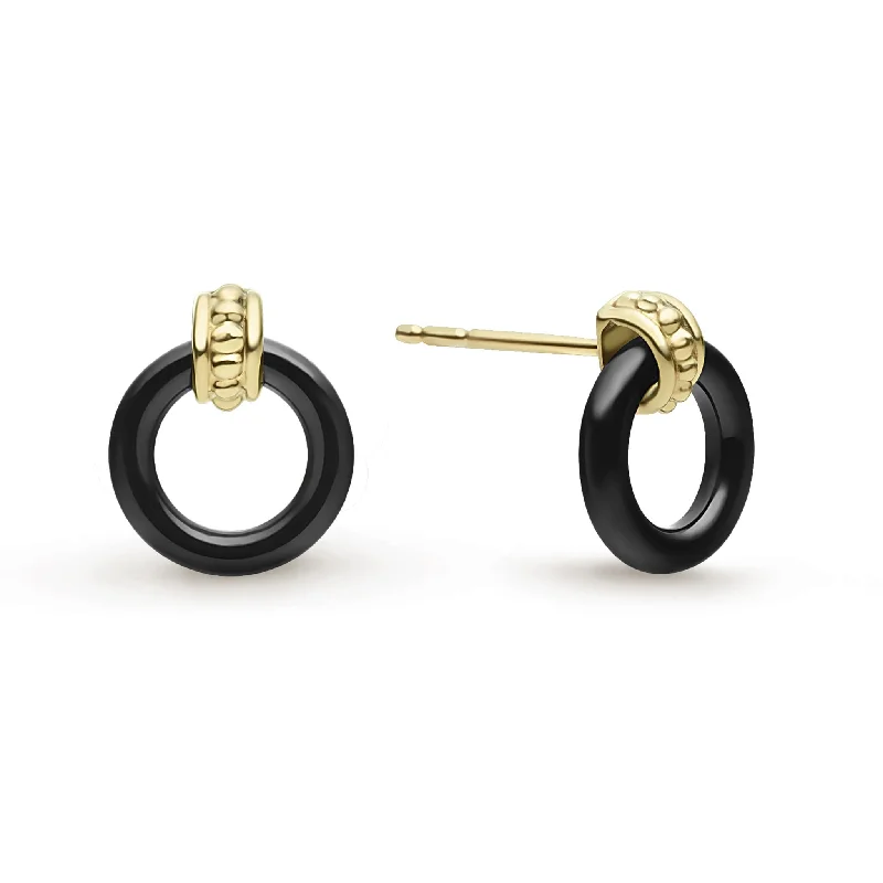 Stud Earrings with Animal Motifs -18k Gold Black Ceramic Circle Stud Earrings