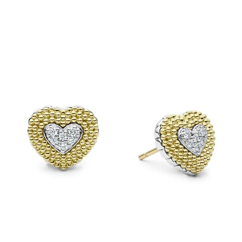 Multi Stud Earrings with Chains -Diamond Heart Stud Earrings