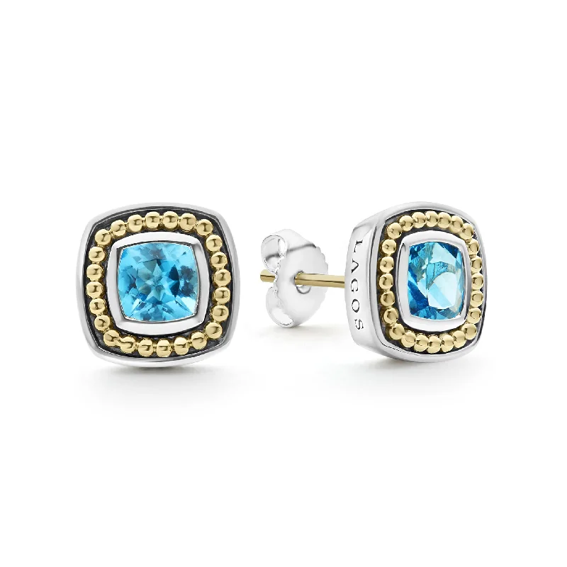 Stud Earrings with Abstract Designs -Swiss Blue Topaz Stud Earrings