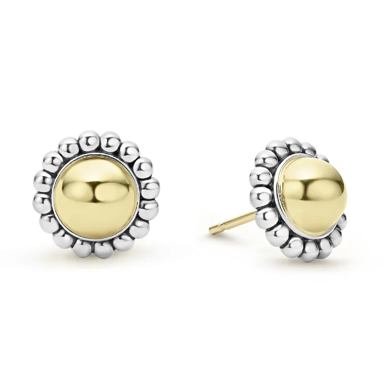 Stud Earrings with Keyhole Designs -Gold Caviar Stud Earrings