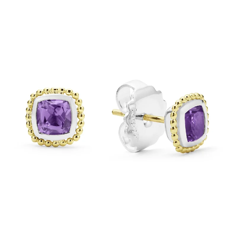 Stud Earrings for Wellness Routine -18K Gold Caviar Amethyst Stud Earrings