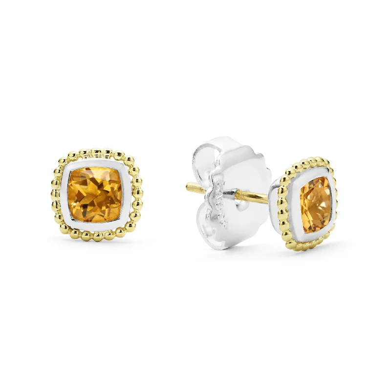 Stud Earrings for Yoga Session -18K Gold Caviar Citrine Stud Earrings