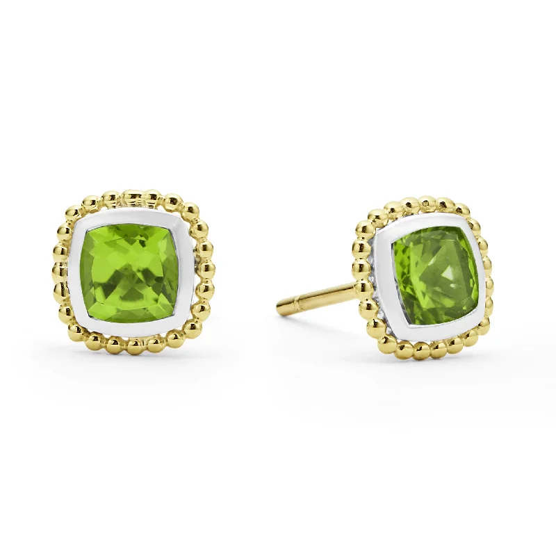 Stud Earrings for Gym Workout -Two-Tone Peridot Stud Earrings