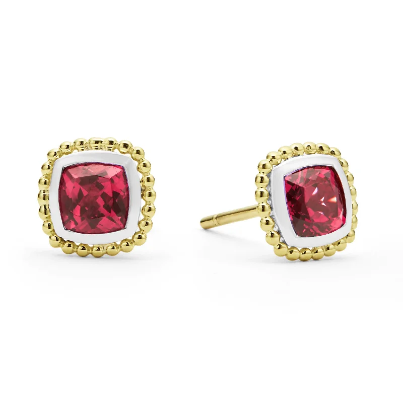 Stud Earrings for Travel Look -Two-Tone Rhodolite Garnet Stud Earrings