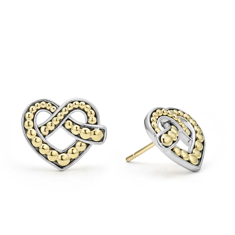 Stud Earrings with Leaf Motifs -Two Tone Heart Stud Earrings