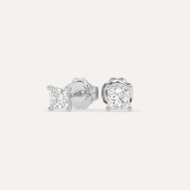 Stud Earrings with Etching -1 carat Princess Diamond Stud Earrings