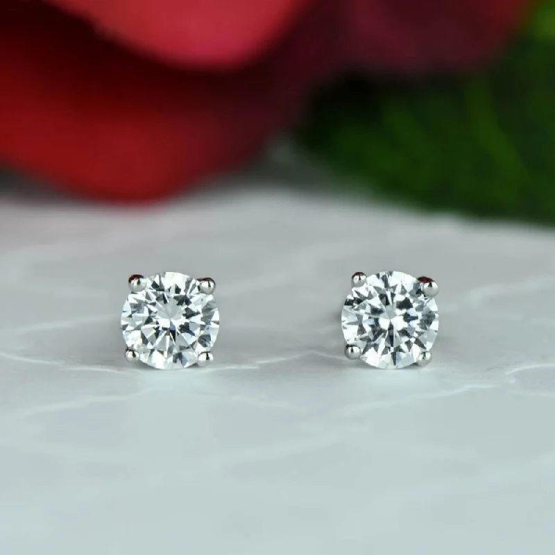 Push Back Stud Earrings for Convenience -1/2 ct, 1 ctw 4 Prong Stud Earrings