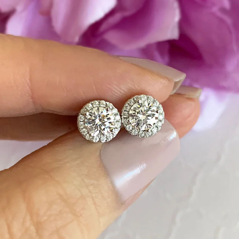 Stud Earrings with Debossed Designs -1 ctw Round Halo Stud Earrings