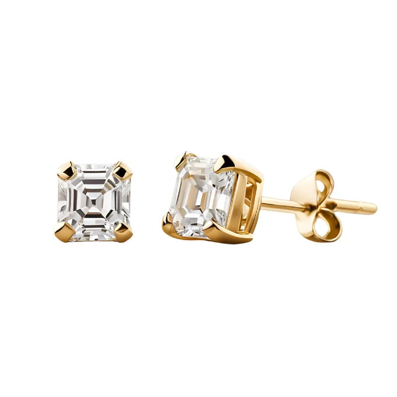 Stud Earrings with Animal Motifs -14K Gold Asscher Cut Lab Grown Diamond Stud Earrings | .50 to 4.0 CTW