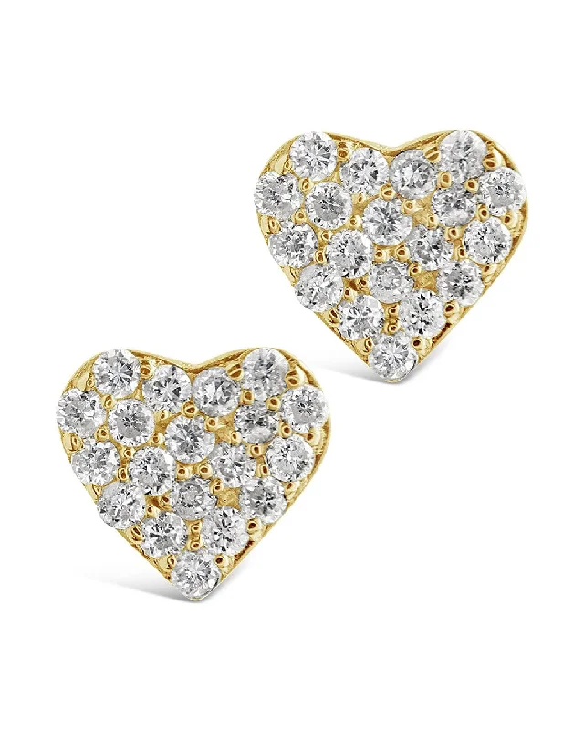 Double Stud Earrings for Impact -14K Gold Diamond Heart Stud Earrings