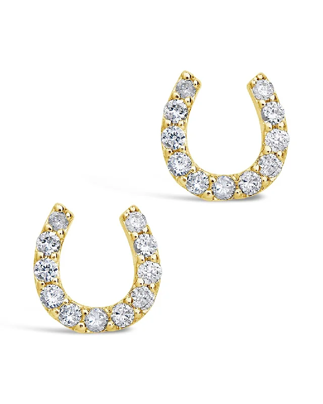 Stud Earrings with Gemstones and Beads -14K Gold Diamond Horseshoe Stud Earrings