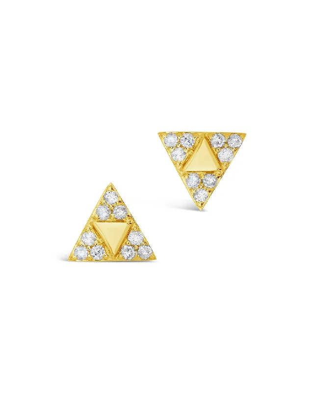 Triple Stud Earrings for Layered -14K Gold Diamond Pyramid Stud Earrings