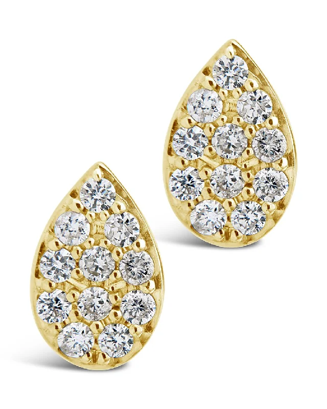 Stud Earrings with Enamel -14K Gold Diamond Teardrop Stud Earrings