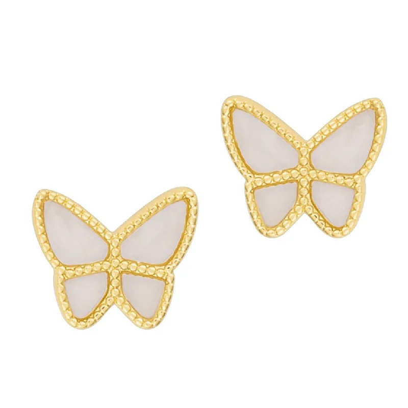 Stud Earrings for Concert Look -14K Gold Plated White Butterfly Stud Earrings