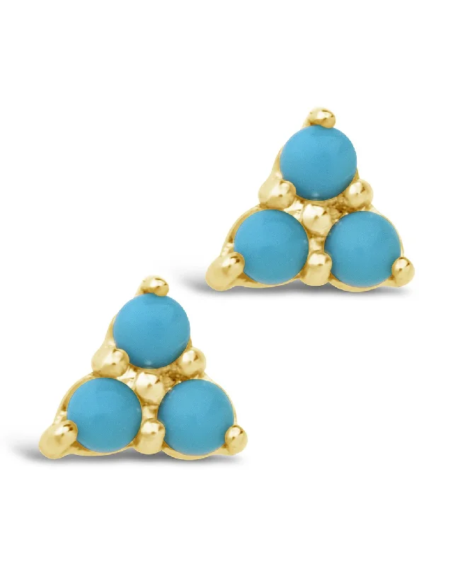 African Stud Earrings with Culture -14K Gold Turquoise Trinity Stud Earrings