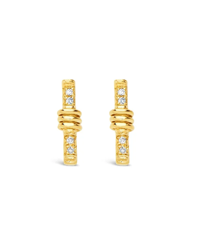 Stud Earrings with Filigree -14K Gold Wrapped Diamond Bar Stud Earrings