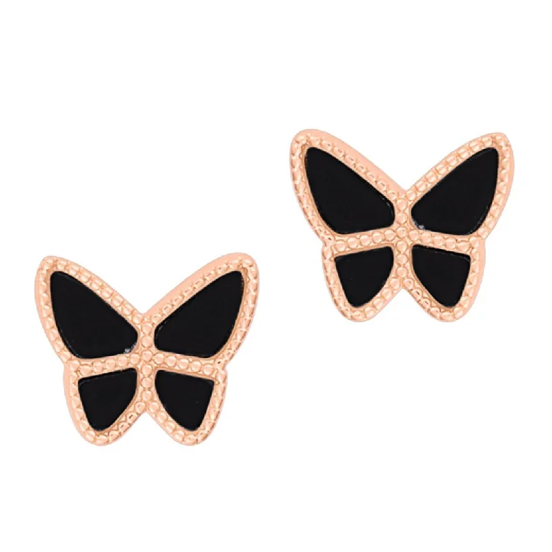 Stud Earrings for Beach Outfit -14k Rose Gold Plated Black Butterfly Stud Earrings