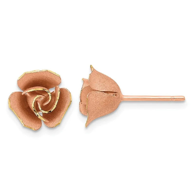 Stud Earrings with Gemstones and Beads -14k Rose Gold Satin Finish Rose Flower Stud Earrings (L-9.2 mm, W-9.2 mm)