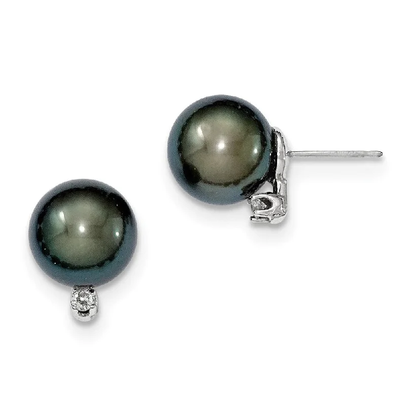 Stud Earrings with Infinity Symbols -14k White Gold 10-11mm Saltwater Cultured Tahitian Pearl & Dia. Stud Earrings (L-13 mm, W-10 mm)