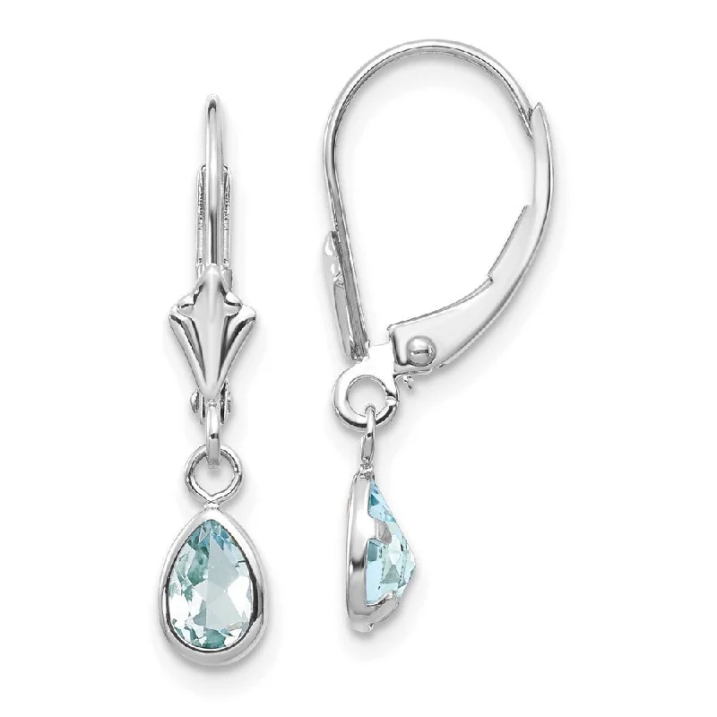 Detachable Stud Earrings with Charms -14k White Gold Aquamarine Stud Earrings (L-23 mm, W-4 mm)