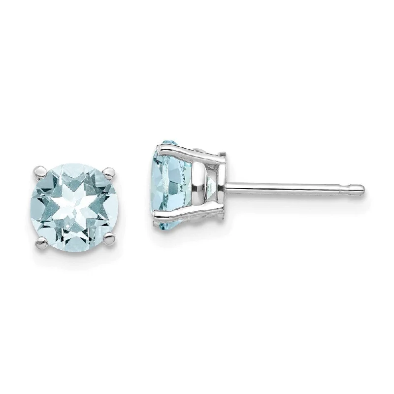 Gold Stud Earrings for Women -14k White Gold Aquamarine Stud Earrings (L-6 mm, W-6 mm)