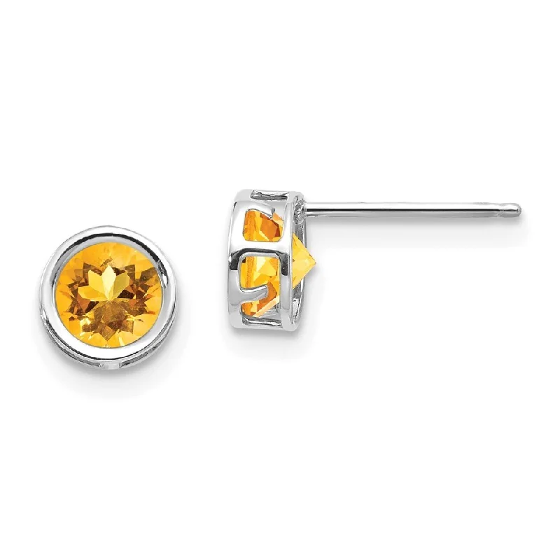 Crystal Stud Earrings for Sparkle -14k White Gold Bezel Citrine Stud Earrings (L-5 mm, W-5 mm)